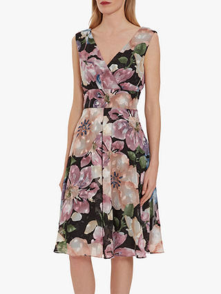 Gina Bacconi Camellia Floral Wrap Dress, Black/Rose