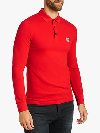 BOSS Passerby Long Sleeve Polo Shirt, Bright Red