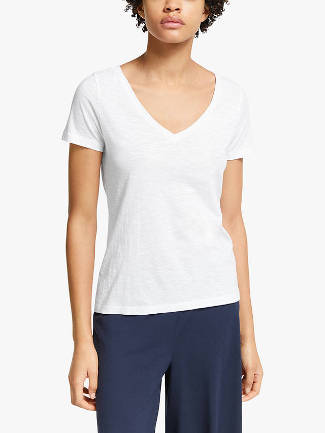 John Lewis & Partners Cotton Slub V-Neck T-Shirt, White