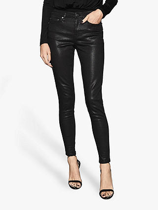 Reiss Lux Metallic Skinny Jeans, Black