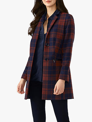 Pure Collection Zip Detail Coat, Navy Check