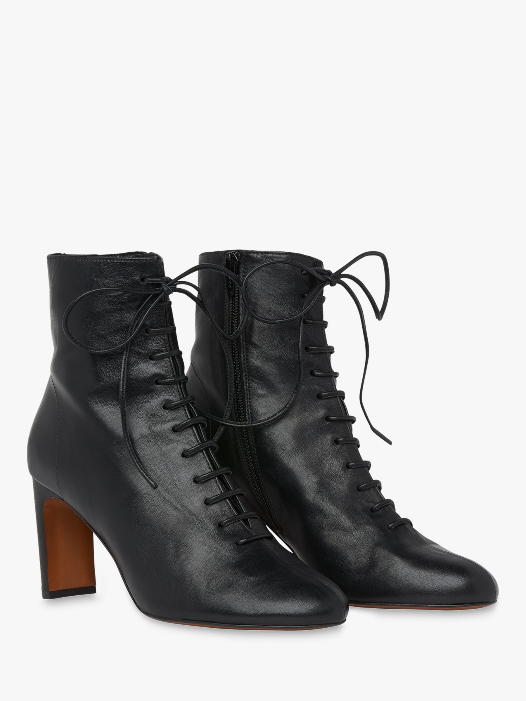 Whistles Dahlia Leather Lace Up Ankle Boots, Black at John Lewis & Partners