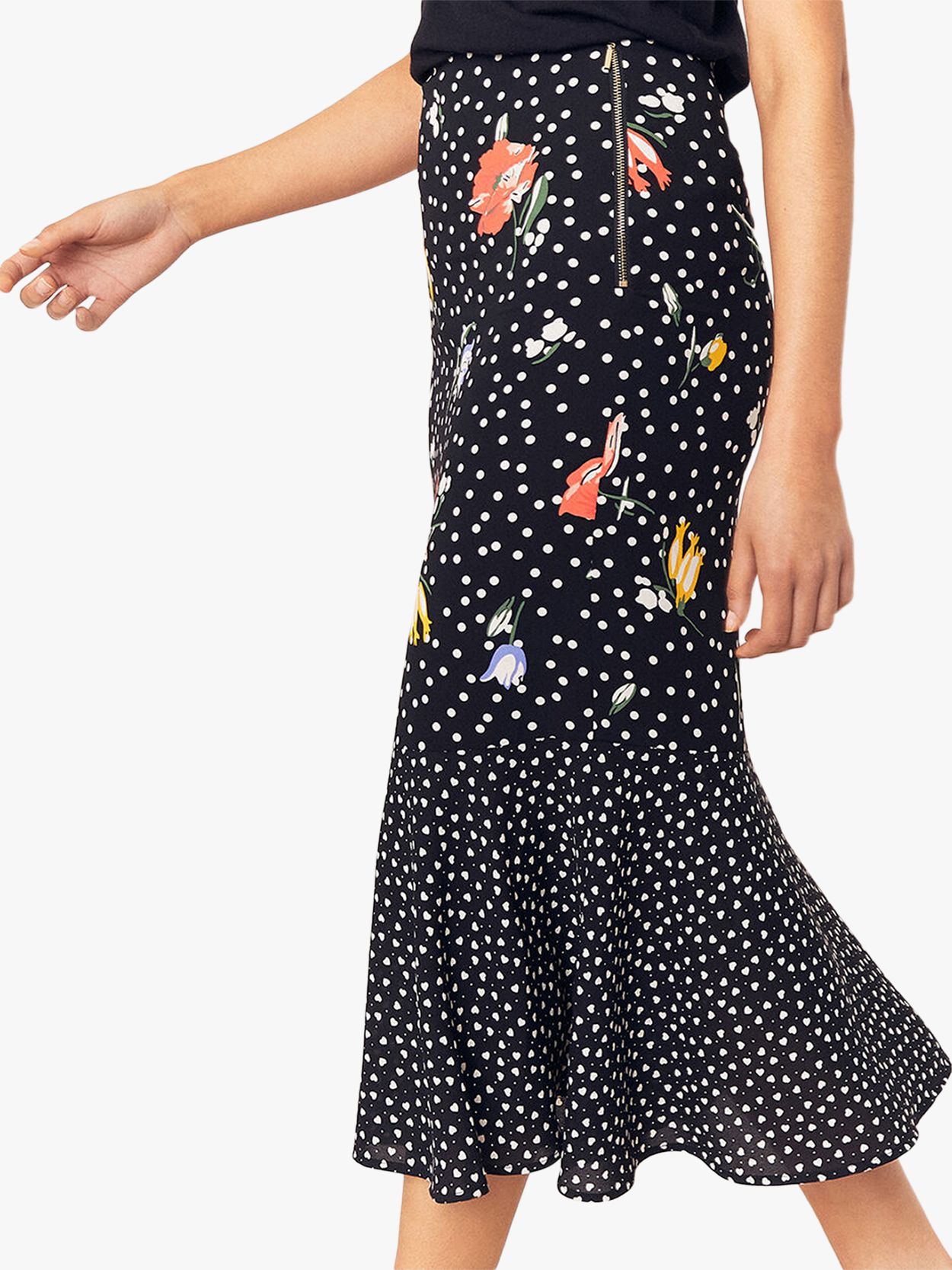 Oasis Avery Patch Floral Spot Midi Skirt, Black/Multi