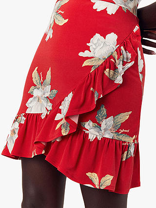 Oasis Floral Rose Wrap Mini Skirt, Red