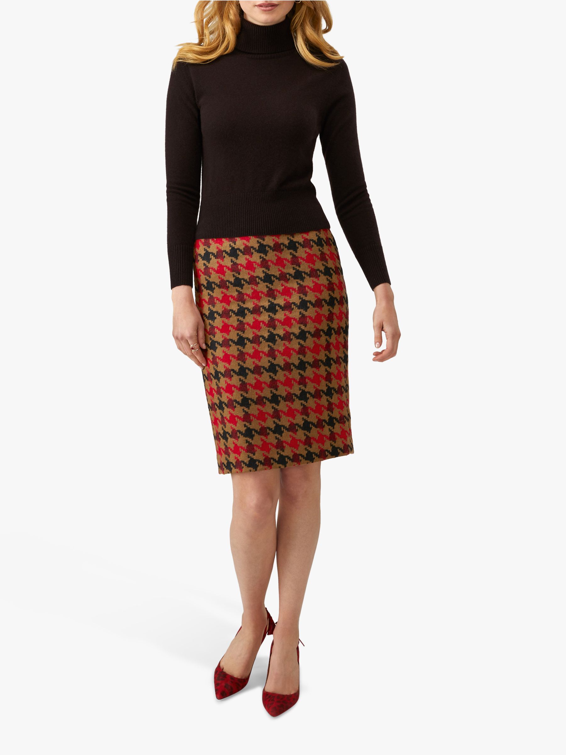 Pure Collection Wool Pencil Skirt, Camel Giant Dogtooth at John Lewis ...