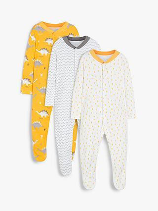 John Lewis & Partners Baby Dinosaur Sleepsuit, Pack of 3, Multi