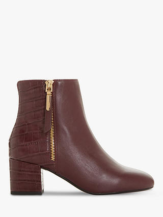 Dune Orlla Leather Side Zip Ankle Boots, Burgundy