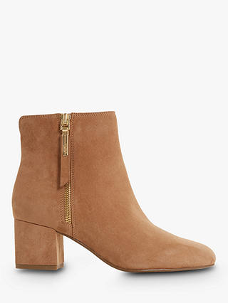 Dune Orlla Suede Side Zip Ankle Boots, Camel