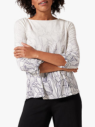 Phase Eight Sorcha Faded Floral Print Top, Ivory