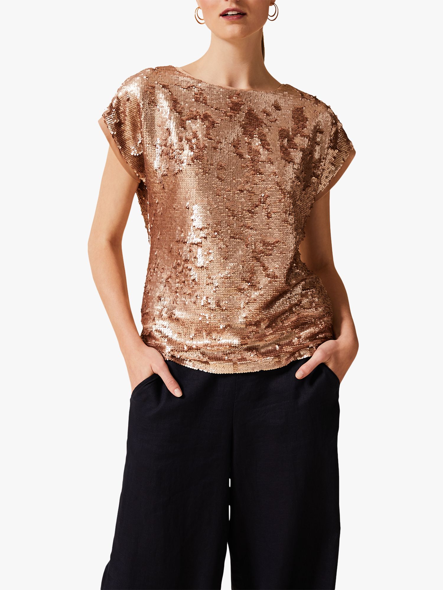 Phase Eight Avelina All Over Sequin Tee, Rose Gold