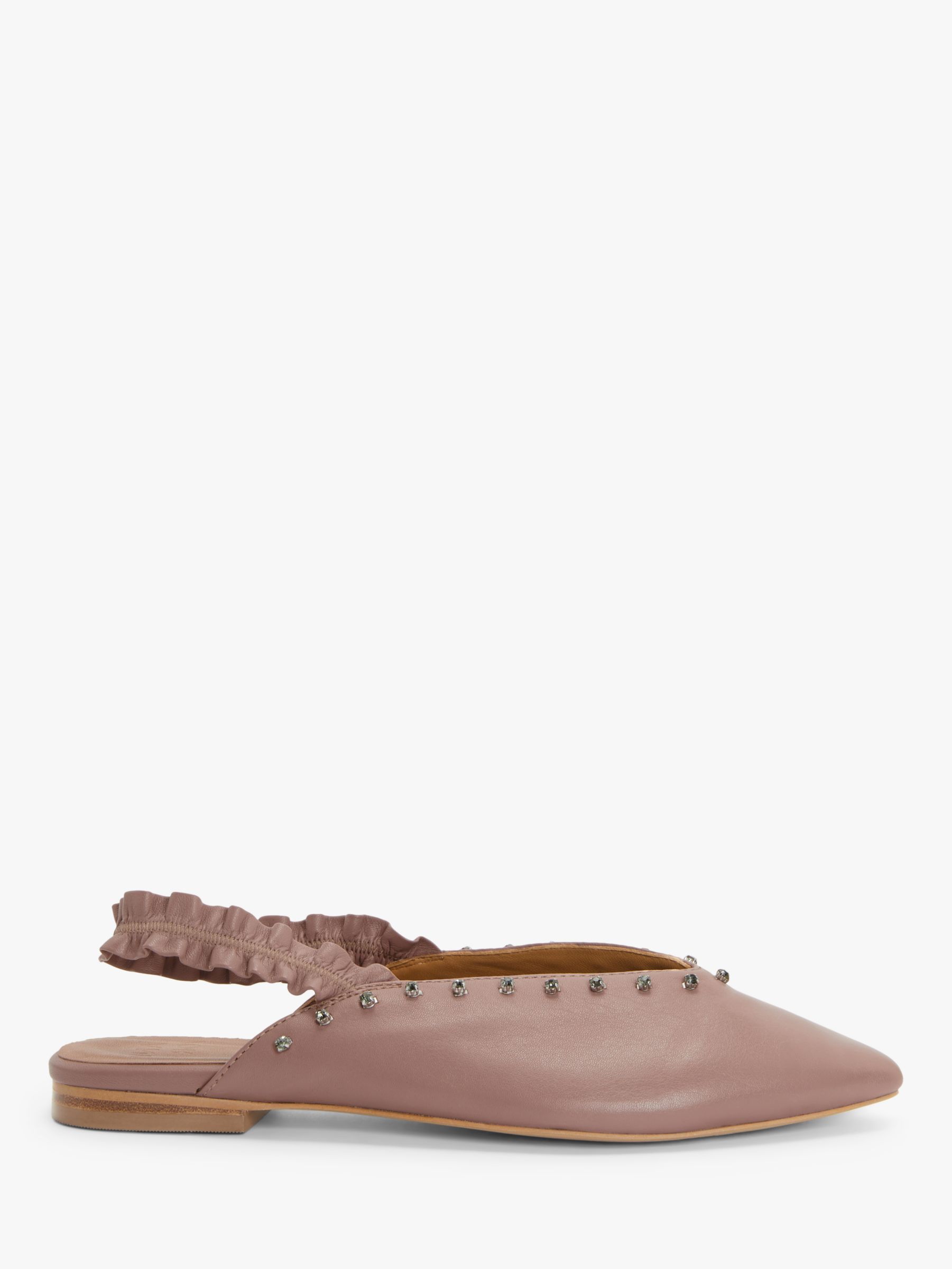 AND/OR Harlow Leather Slingback Studded Flat Pumps, Pink