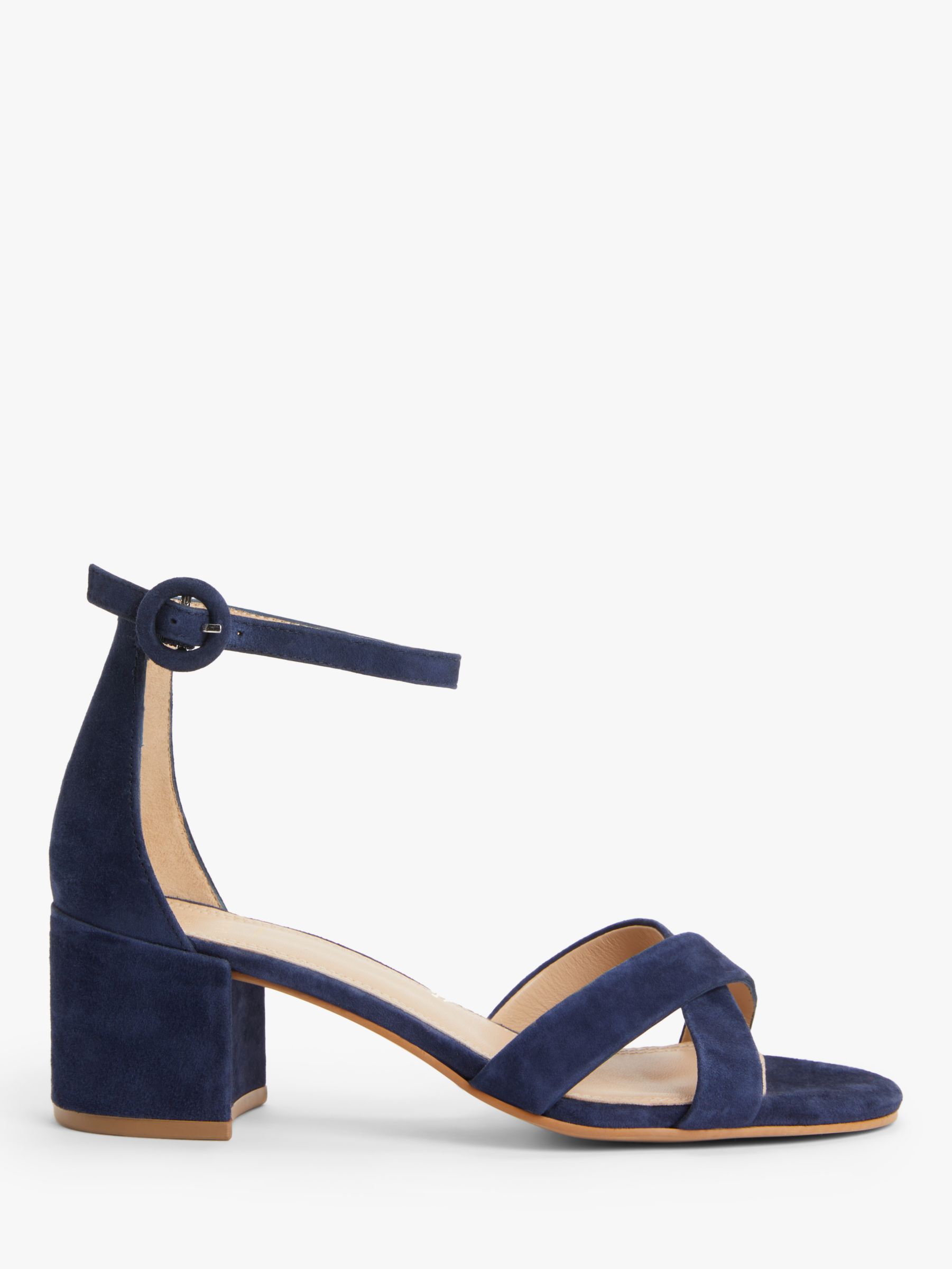 John Lewis & Partners Jonie Suede Block Heel Cross Strap Sandals, Navy ...