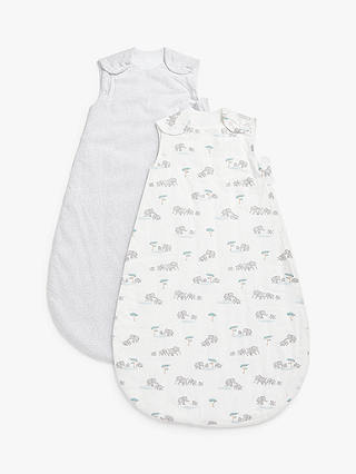 John Lewis & Partners Savanna Baby Elephant Print Sleeping Bag, Pack of 2, 1 Tog, Grey