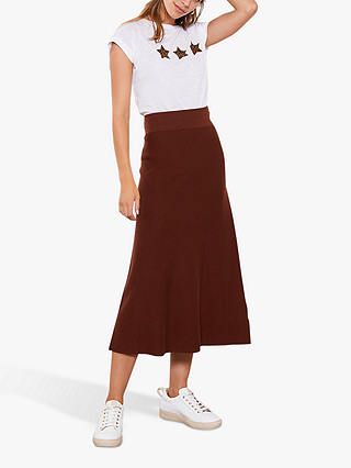Mint Velvet A-Line Knitted Midi Skirt, Rust