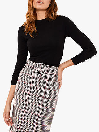 Mint Velvet Check Belted Pencil Skirt, White/Multi
