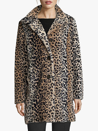 Betty Barclay Faux Fur Animal Print Coat, Camel/Black