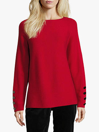 Betty Barclay Fine Ribbed Button Sleeve Jumper, Red Scarlet