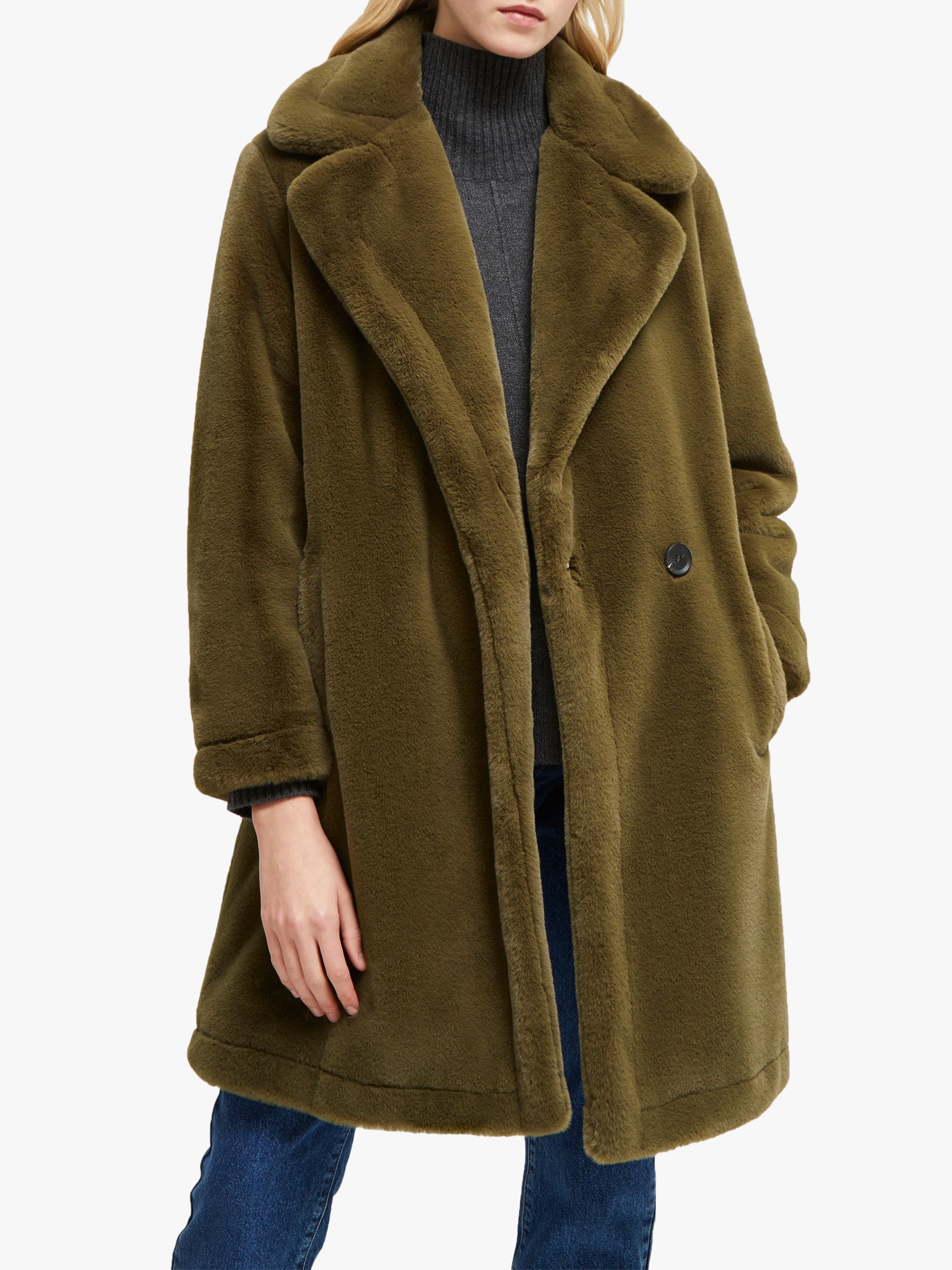 French Connection Buona Faux Fur Coat, Loden Green