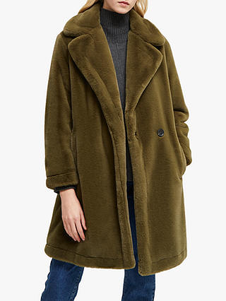French Connection Buona Faux Fur Coat, Green Trench Coat French Connection