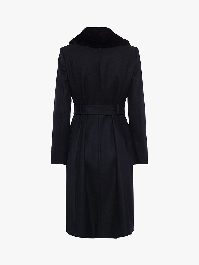 French Connection Carmelita Faux Fur Collar Long Coat, Black, 6