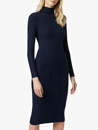 French Connection Simona Stripe Bodycon Midi Dress, Utility Blue/Black
