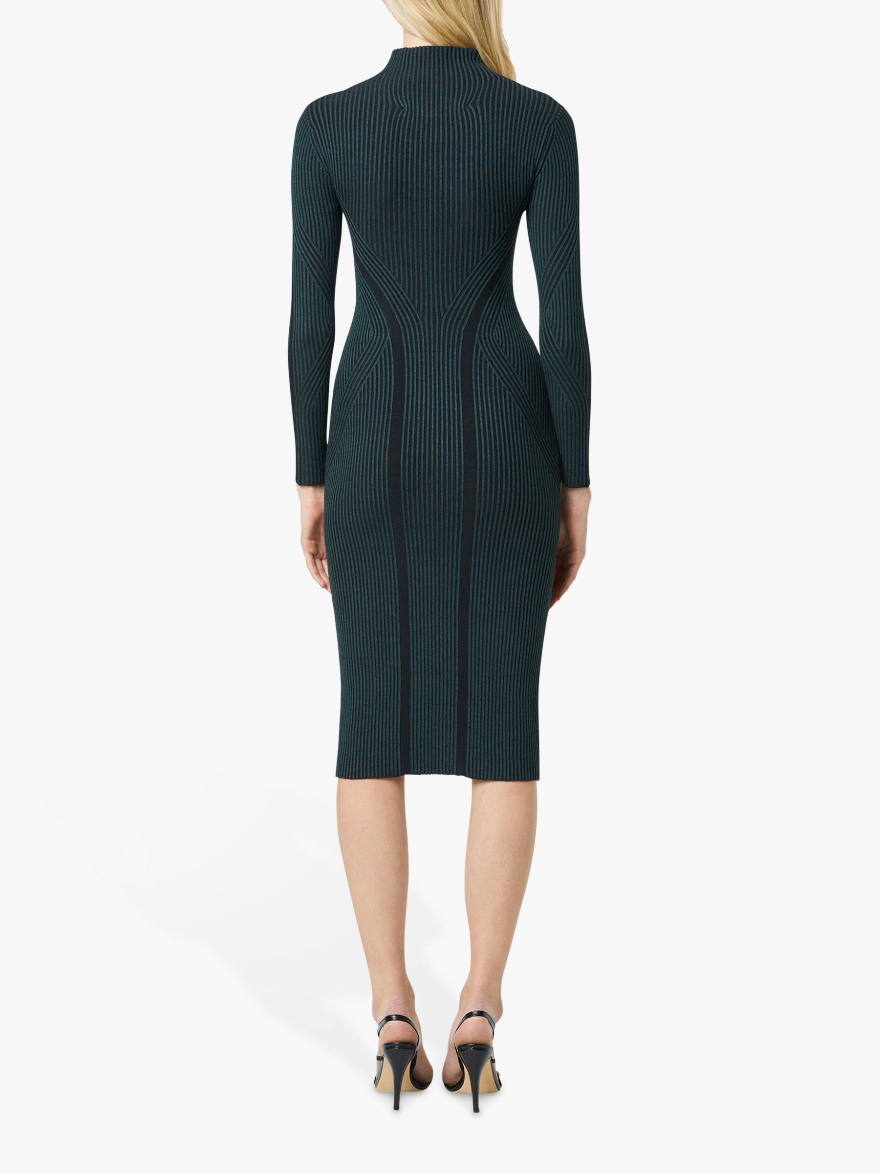 French Connection Simona Stripe Bodycon Midi Dress, Twilight Green/Black