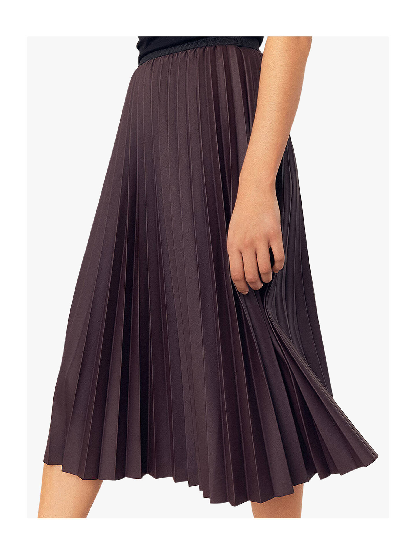 Oasis Faux-Leather Pleated Midi Skirt, Mid Brown at John Lewis & Partners