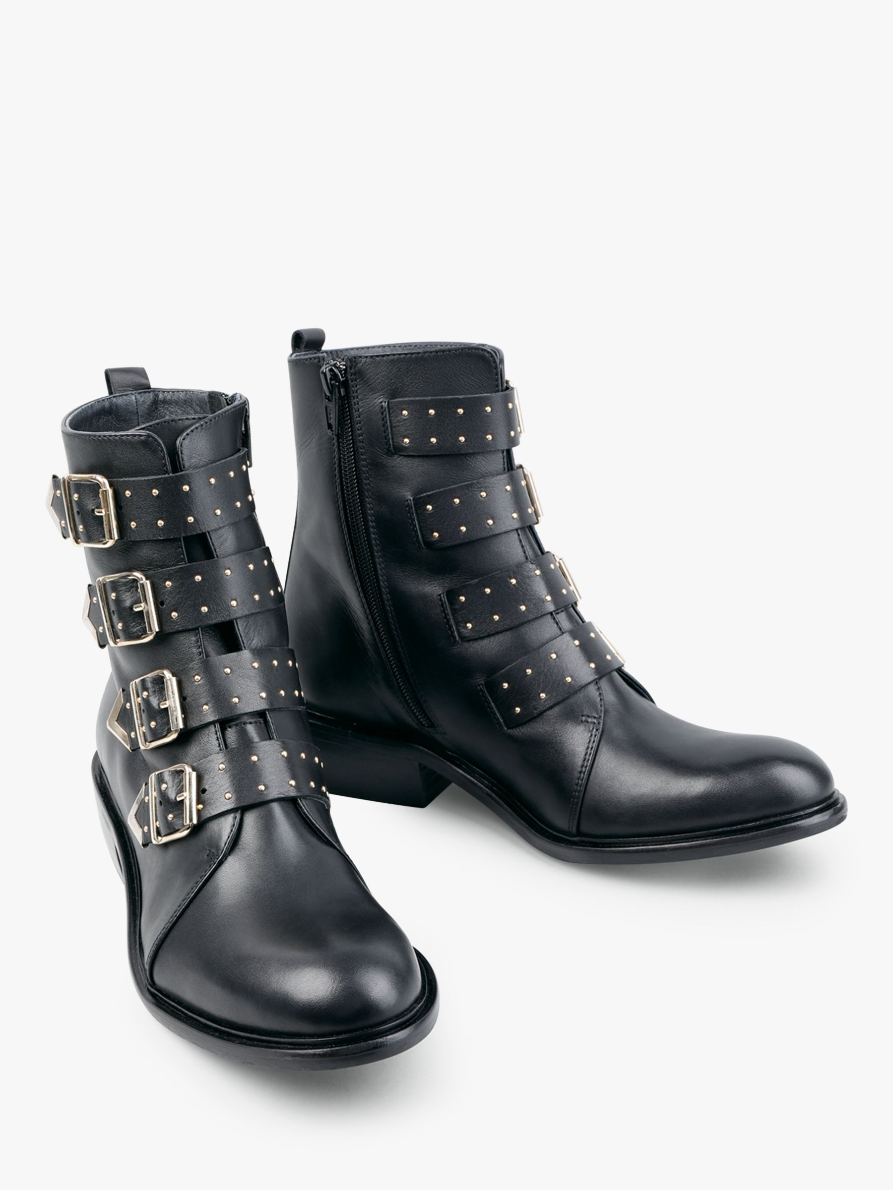 Hush Roslin Leather Biker Ankle Boots Black Gold At John Lewis