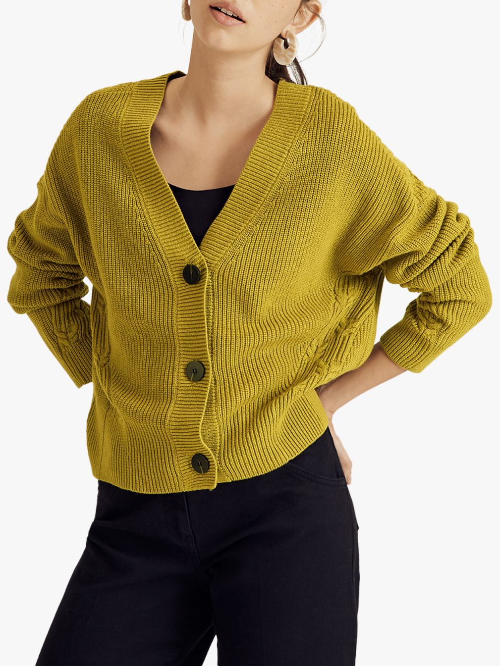 Jigsaw Wool Cotton Blend Slouchy Ribbed Cardigan Green Moss At