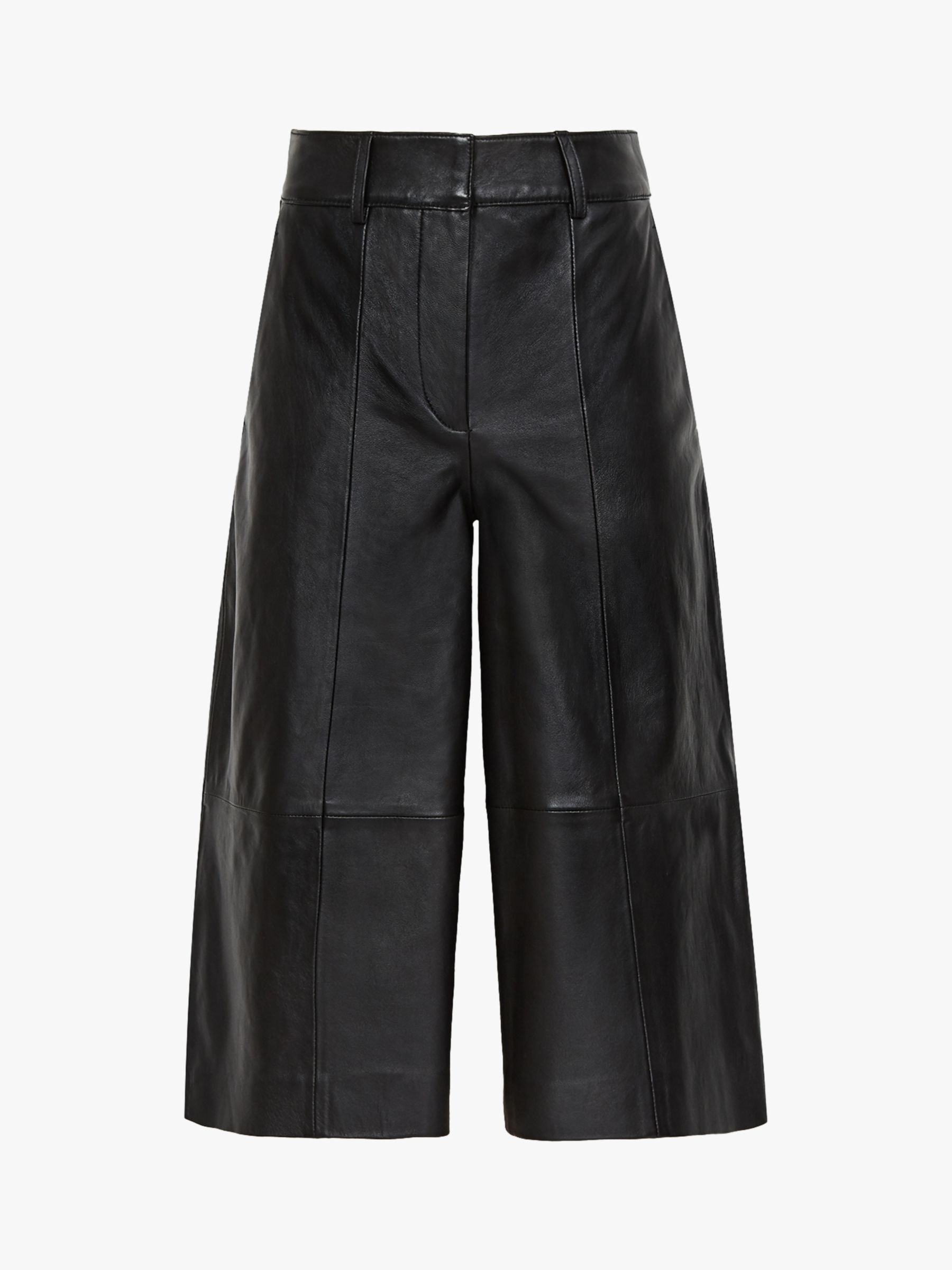 Reiss Lotte Leather Cropped Culottes, Black