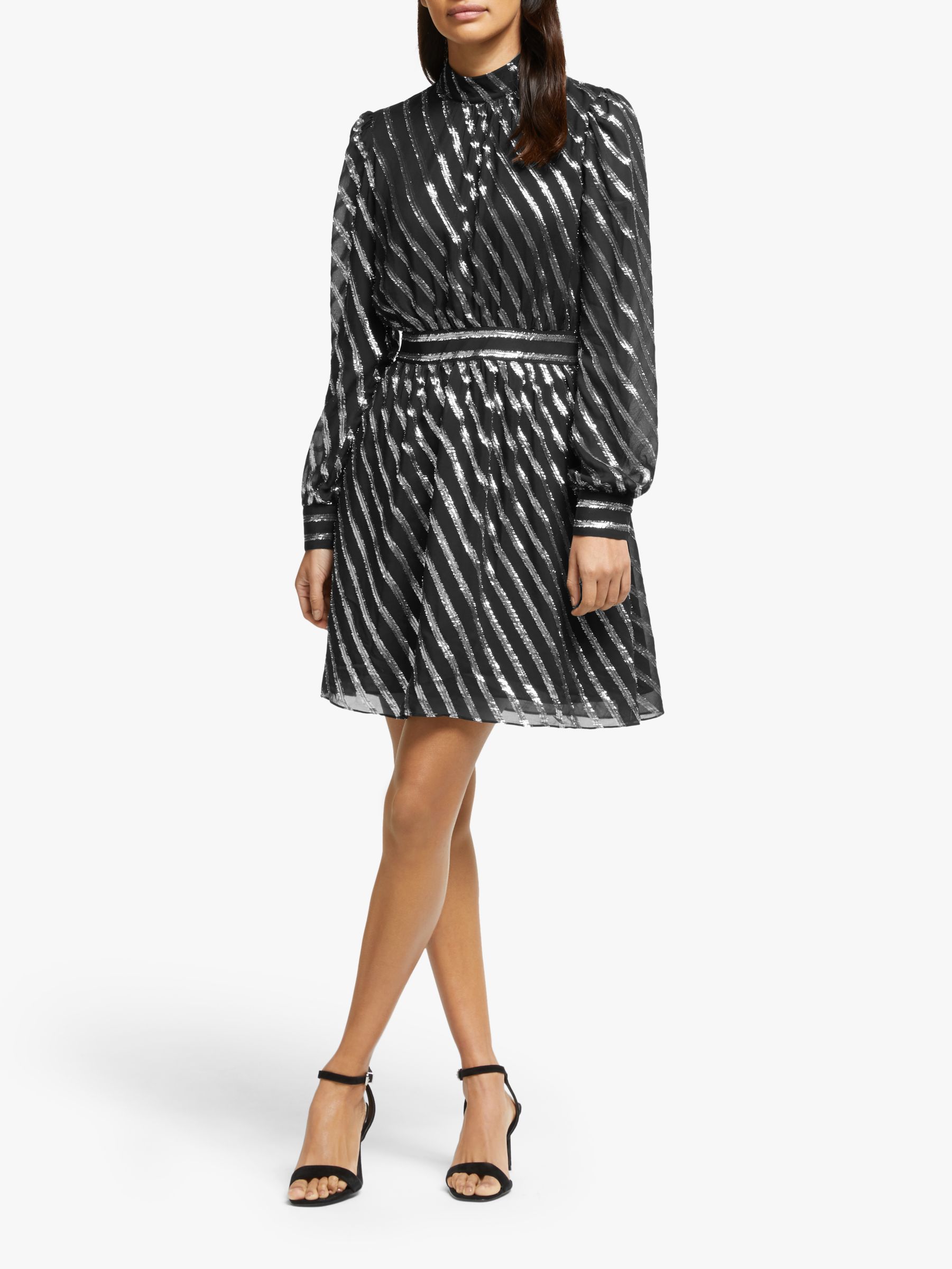 MICHAEL Michael Kors Mock Neck Dress, Black/Silver