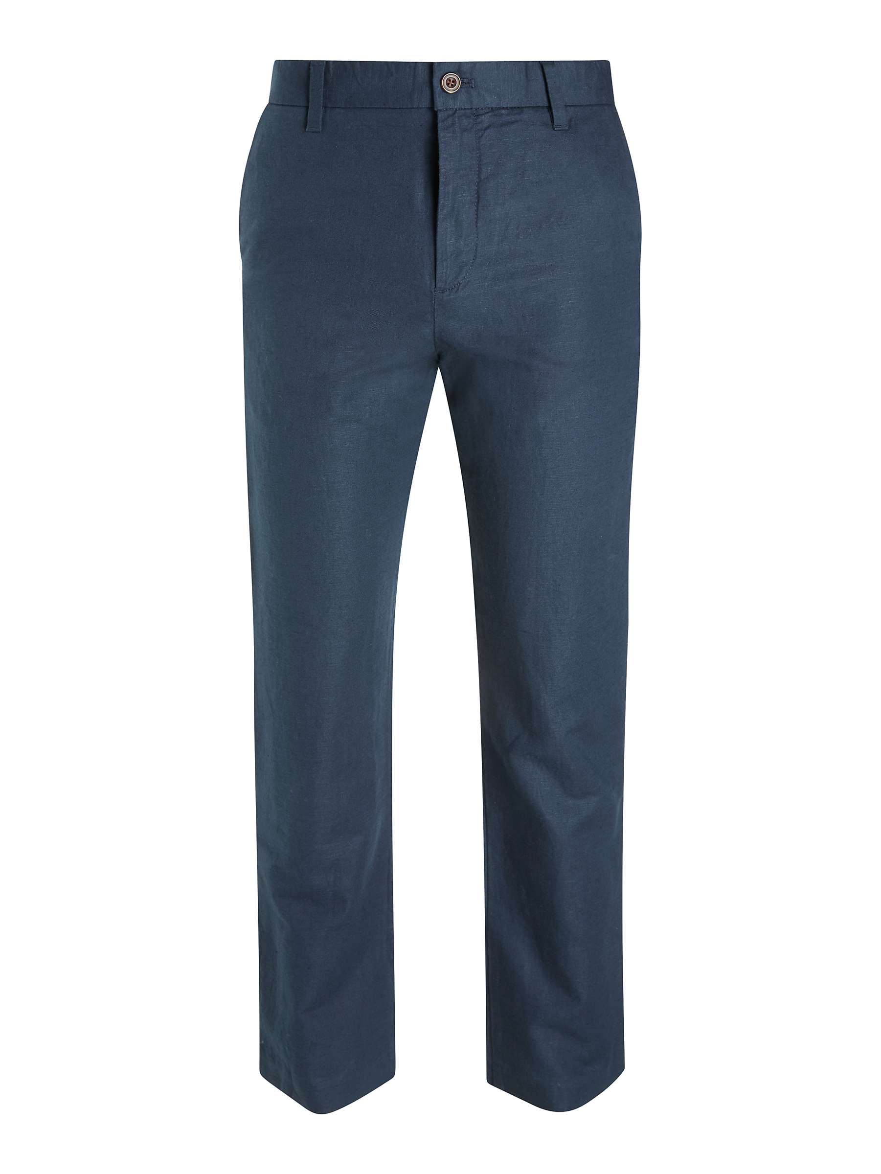 John Lewis & Partners Linen Cotton Straight Fit Trousers, Navy at John ...