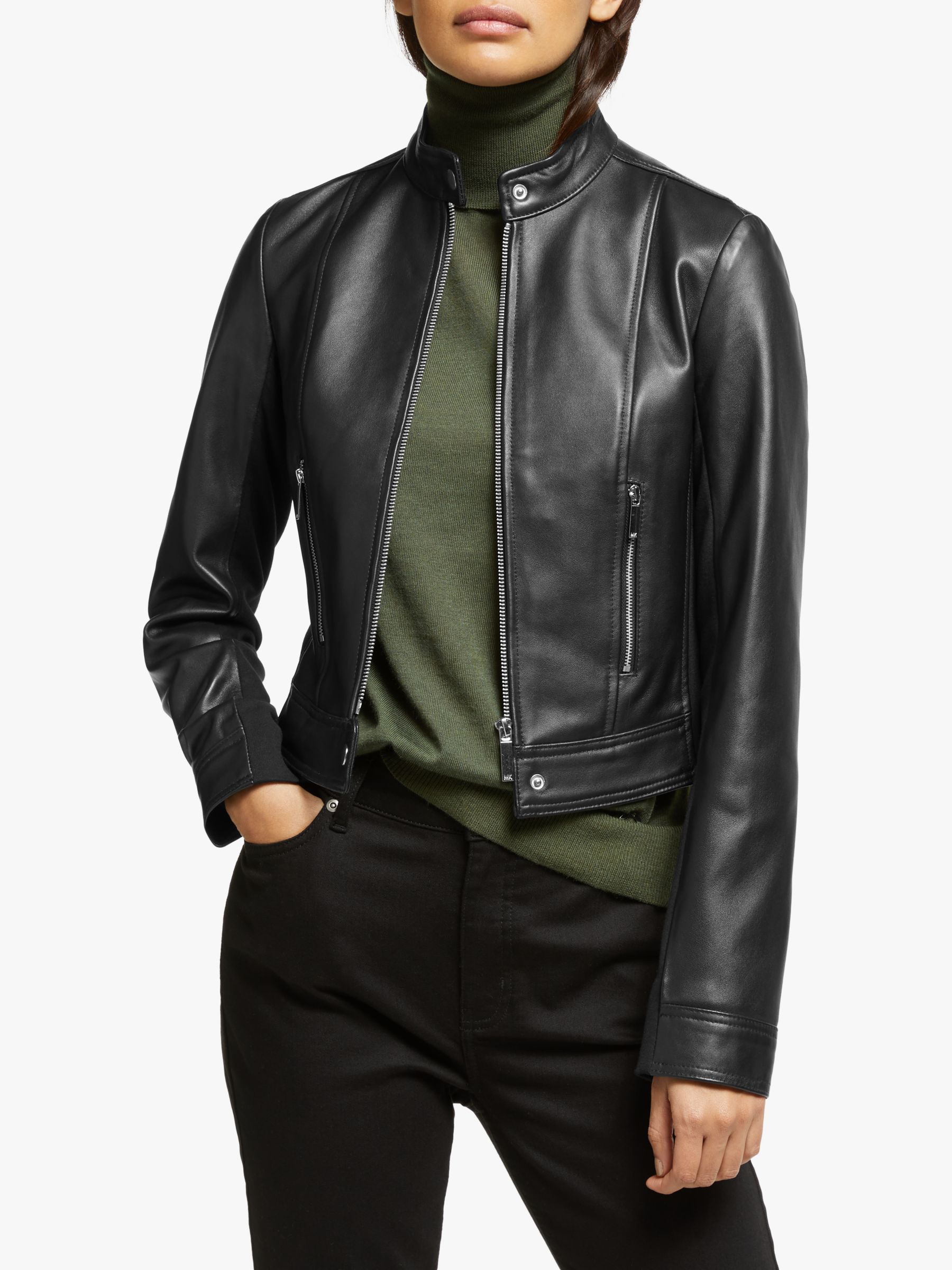 MICHAEL Michael Kors Ponti Leather Jacket, Black