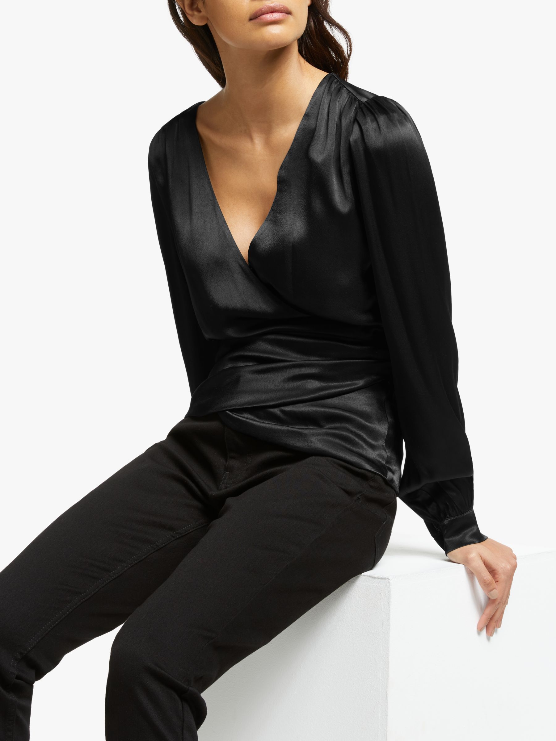 MICHAEL Michael Kors Sateen Wrap Top, Black