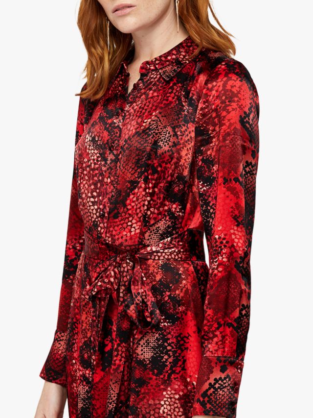 Monsoon Synthia Snake Print Shirt Dress, Red, 8