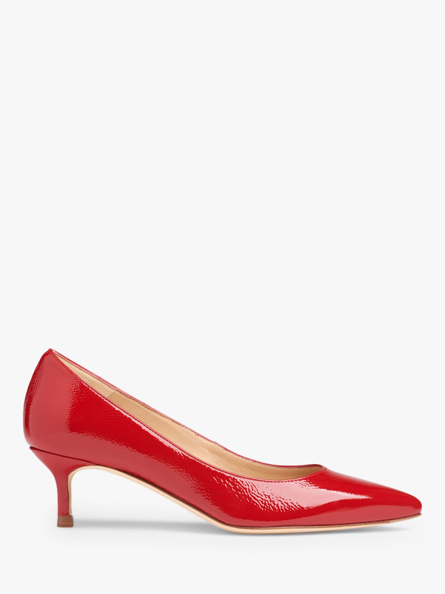 L.K.Bennett Audrey Crinkle Patent Pointed Toe Court Shoes, Bright Red at John Lewis & Partners