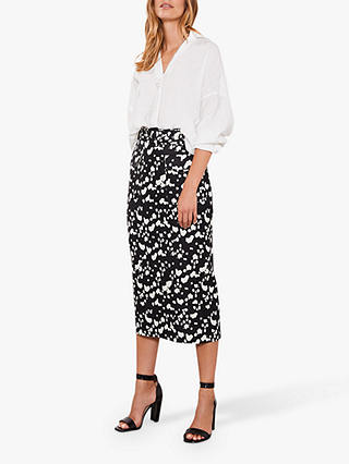 Mint Velvet Dalmatian Print Pencil Skirt, Black/White