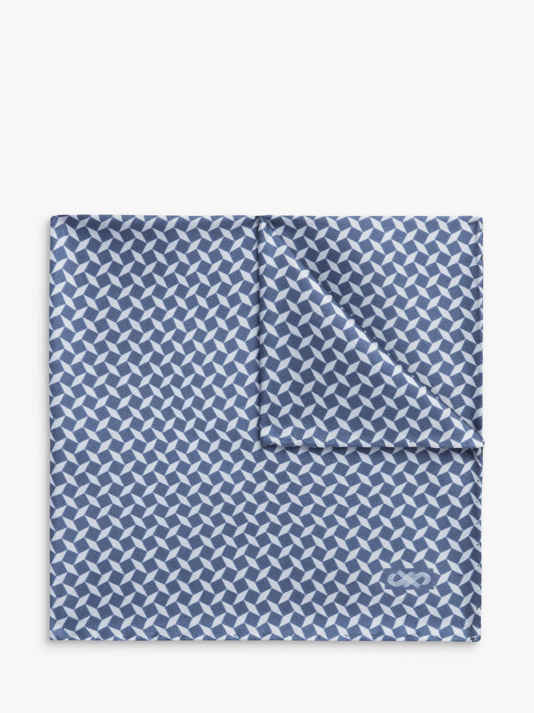 Jaeger Cross Geo Print Silk Cotton Pocket Square, Light Blue