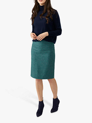 Pure Collection Wool Pencil Skirt, Green Dogtooth