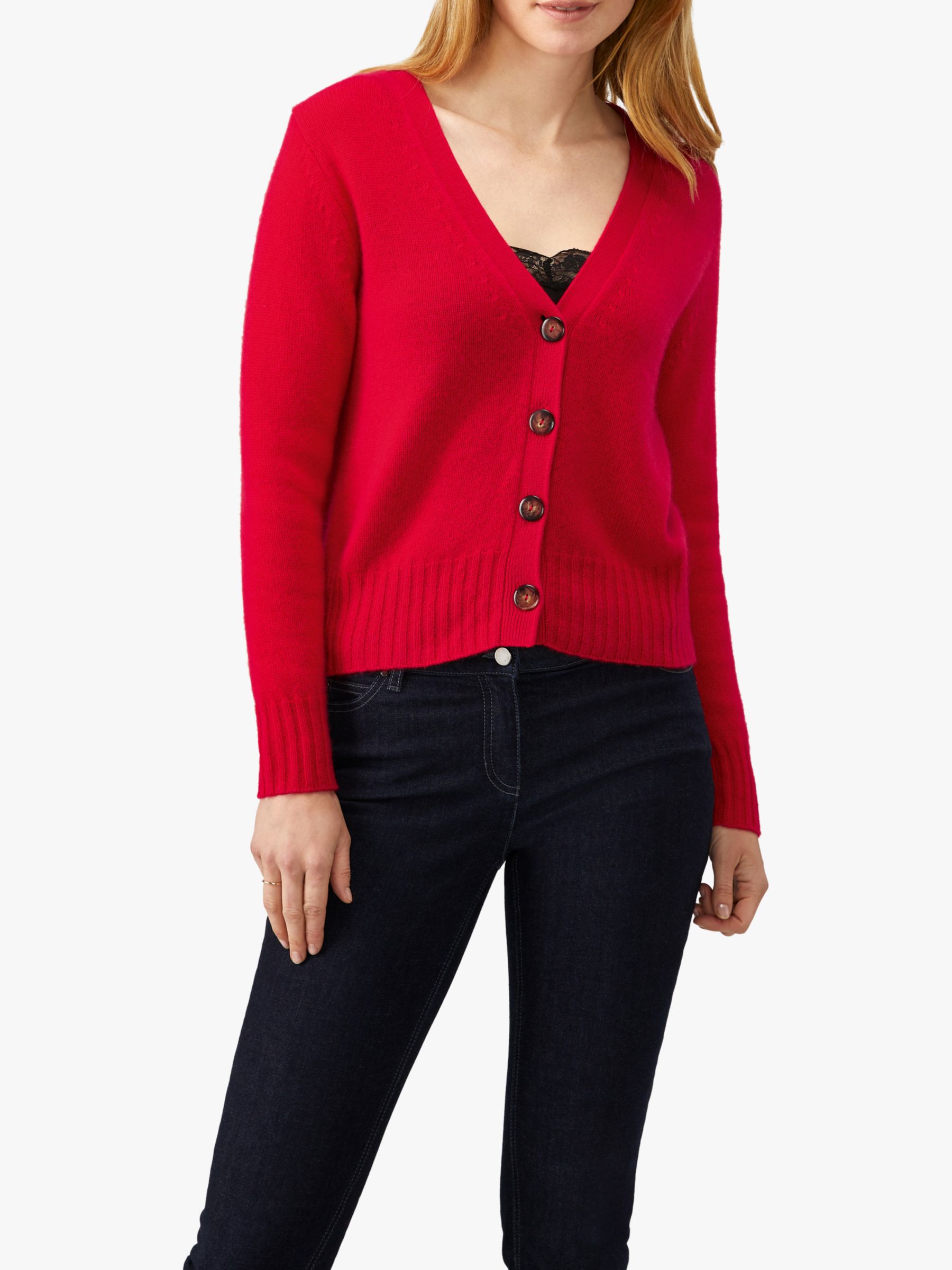 Pure Collection Chunky V-Neck Cashmere Cardigan, Pillarbox Red
