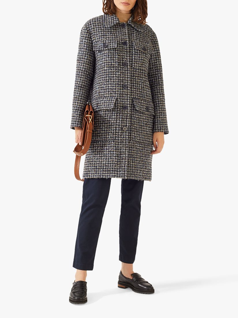 Jigsaw Utility Check Wool Coat, Navy