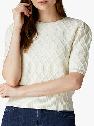 Jaeger Wool Cashmere Cable Top, Ivory