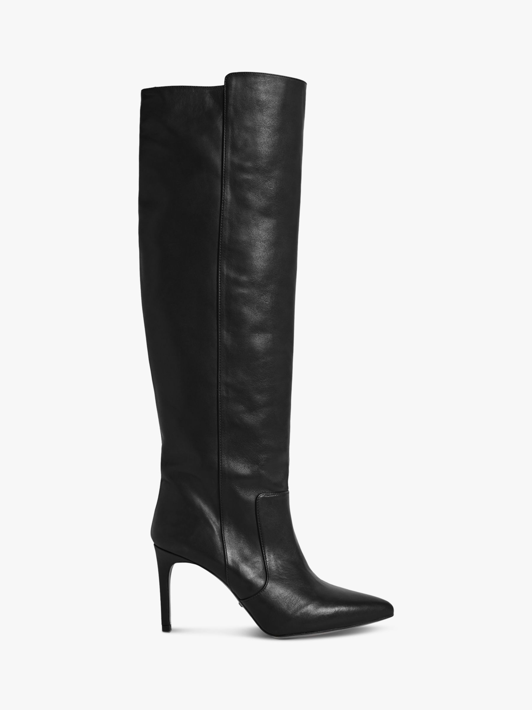 Reiss Zinnia Leather Pointed Toe Knee High Boots, Black