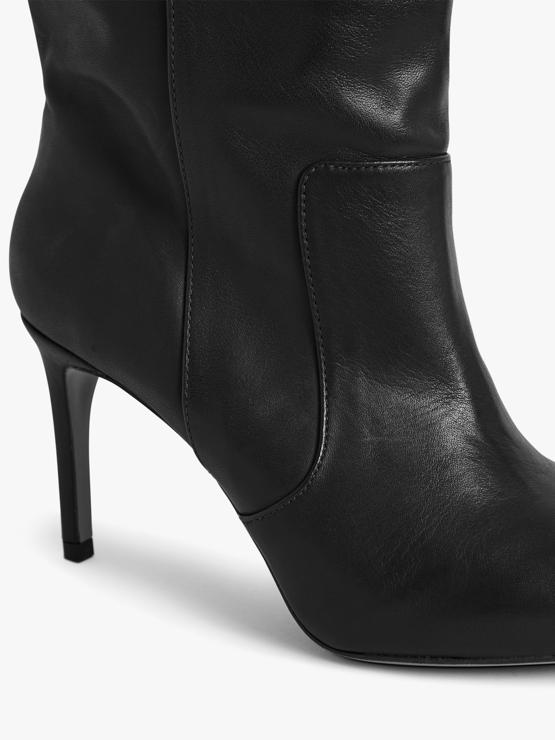 Reiss Zinnia Leather Pointed Toe Knee High Boots, Black at John Lewis ...