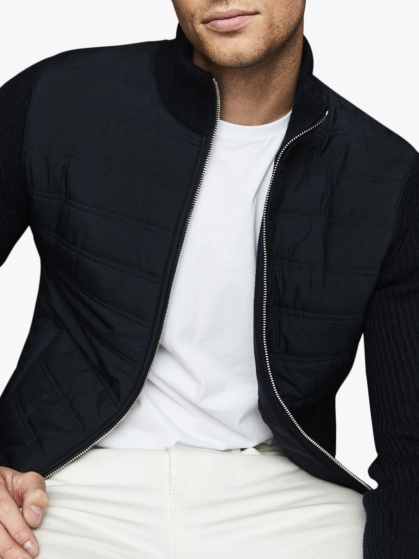 Reiss Trainer Quilted Front Zip Cardigan, Soft Grey at John Lewis & Partners