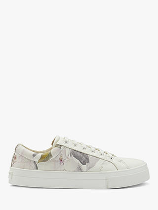 Ted Baker Ephielp Leather Printed Trainers, Natural Ivory