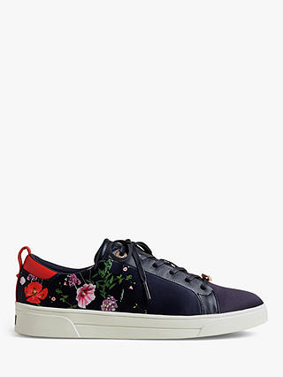 Ted Baker Jymina Floral Lace Up Low Top Trainers, Navy/Multi