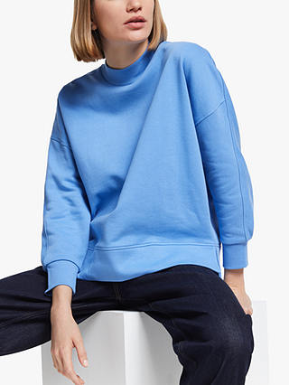 Kin Oversized Panelled Back Cotton Sweatshirt, Light Blue