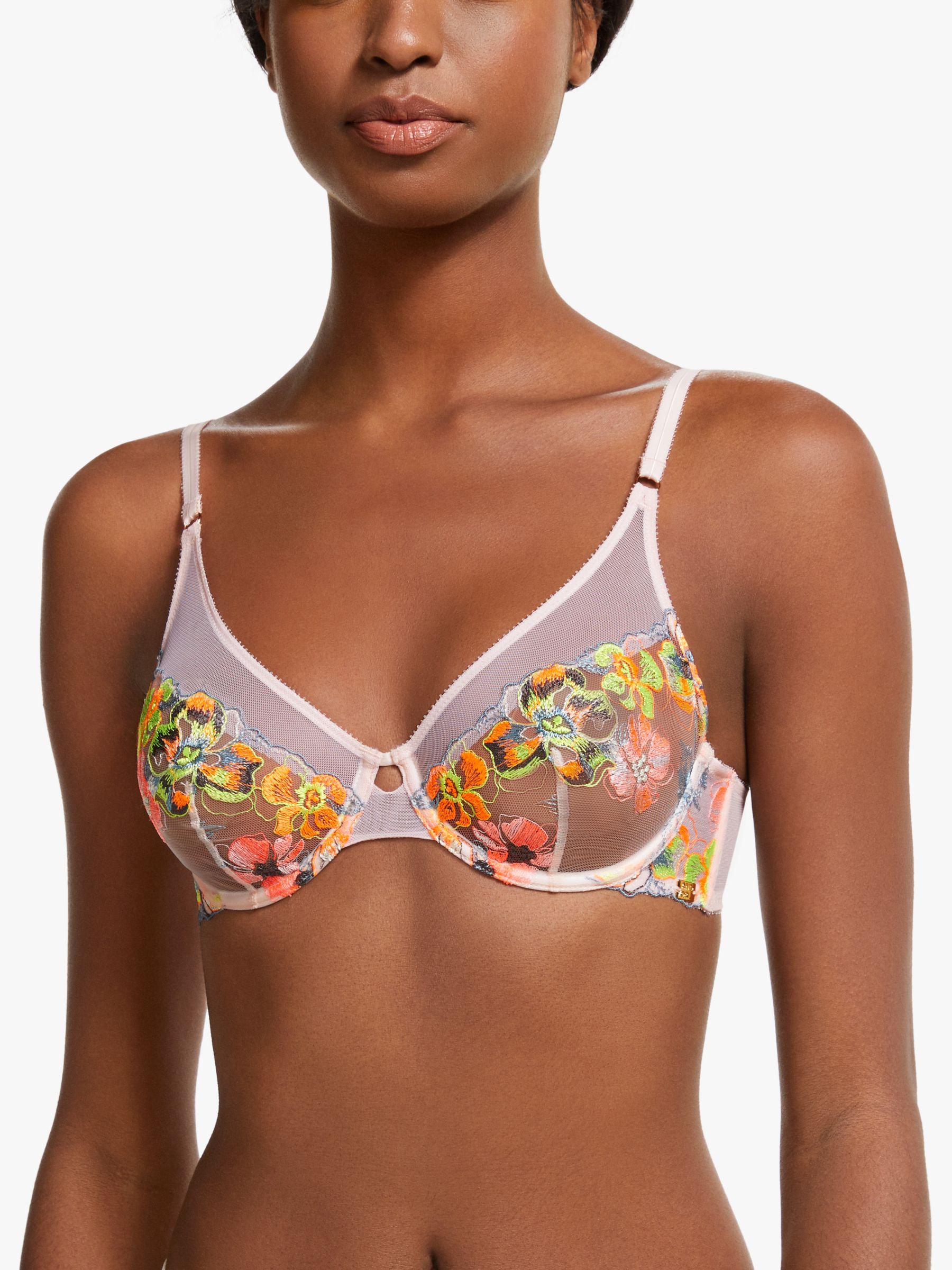 AND/OR Uma Ombre Floral Embroidered Bra, Multi Neon Pop