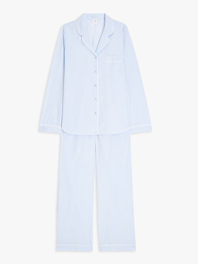 John Lewis Lucia Yarn  Dye Stripe Cotton Pyjama Set, Pale Blue